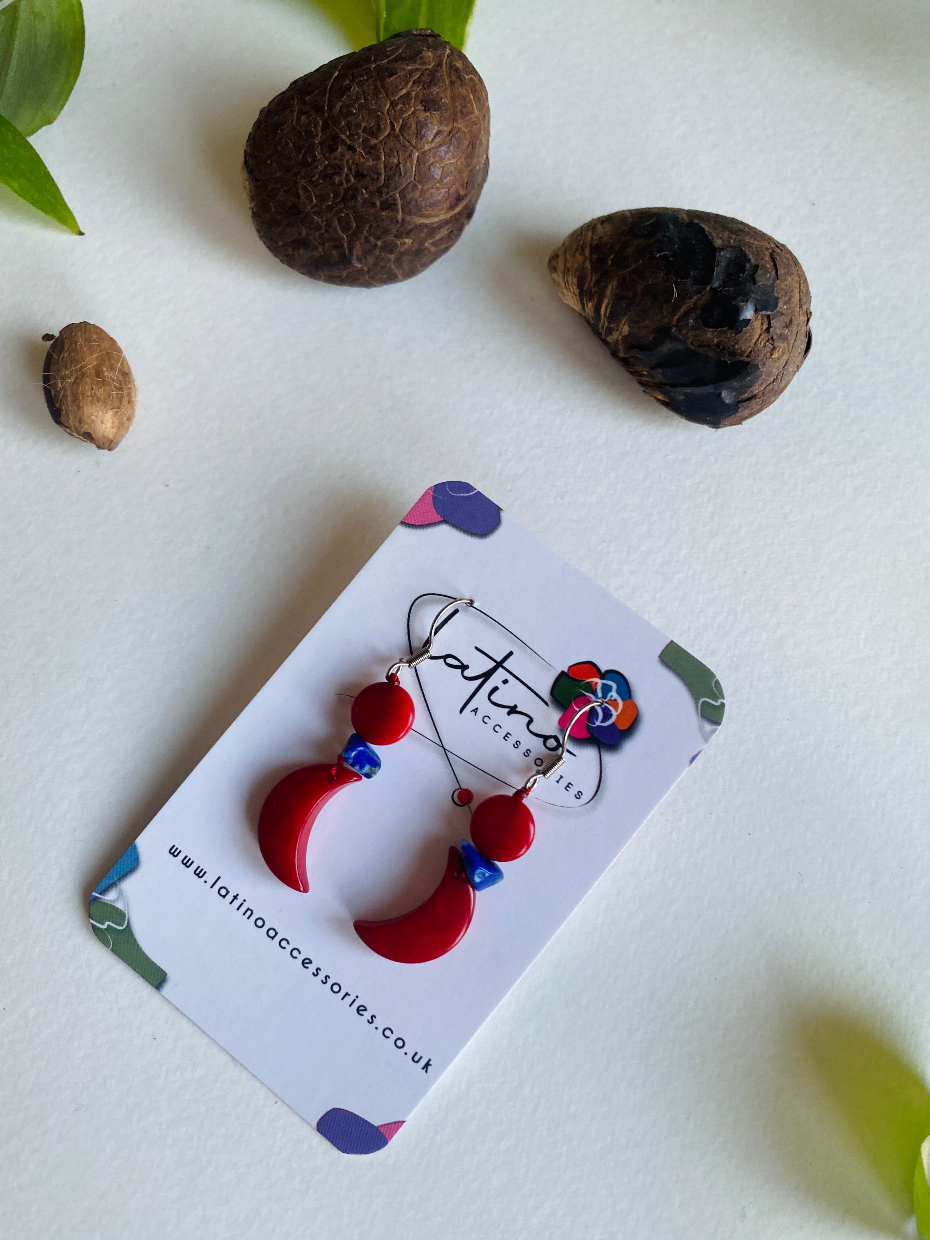 Red moon tagua earrings